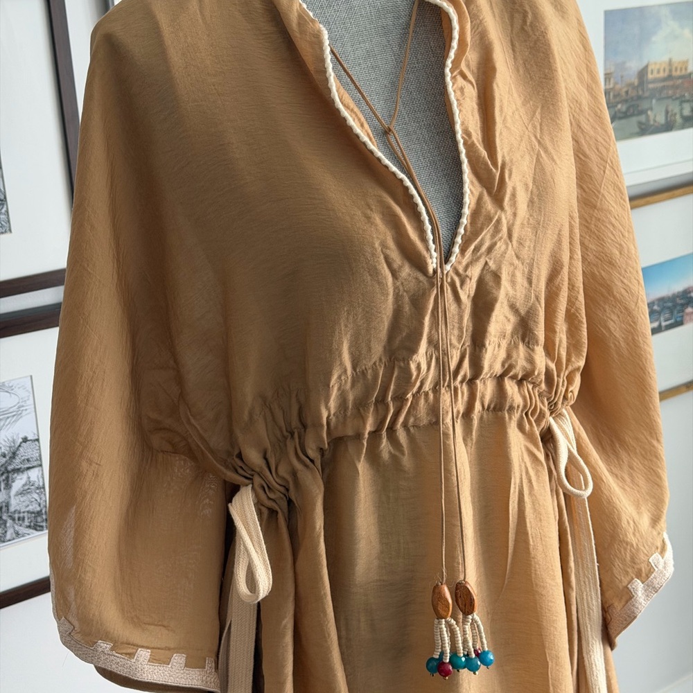 Zara Tan Swim Sarong with Beaded Accents